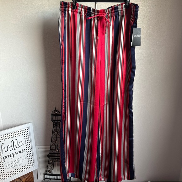 NWT RALPH LAUREN Striped Satin Charmeuse Wide-leg Pants Recycled Polyester Sz XL - Picture 5 of 9